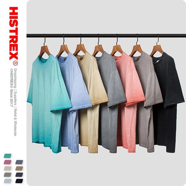 

men's t-shirts histrex gradient candy color vintage 100% cotton 7 colors 190g men tshirt graphic shirt tee funny summer crewn man 1i425, White;black