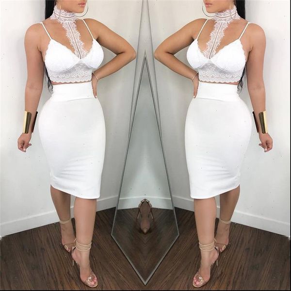 

women clubwear halter lace crop tank skirt casual party bodycon dress pants camisole 2pcs, Gray