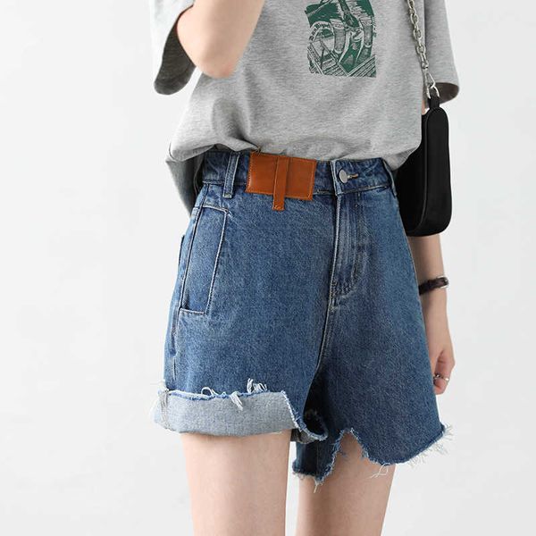 

fantasy" chicven "oriental design irregular cut high waist denim shorts, Blue