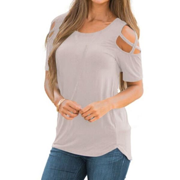 

women's t-shirt blouse cold shoulder ladies t shirt 2021 summer shirts loose female tee plus size women tshirt blusas, White