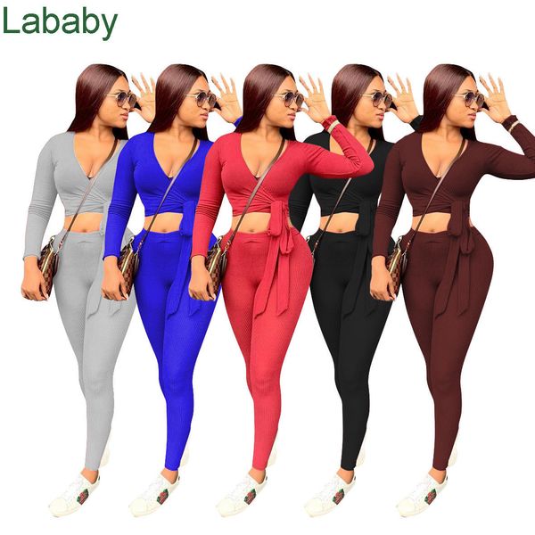 

women designers clothes 2021 new spring casual solid color long-sleeved rib bandage two piece set tracksuit, White