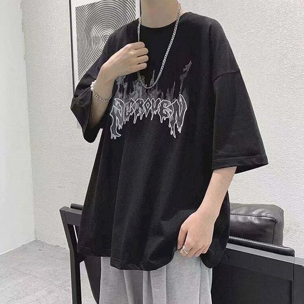 

2021 short-sleeve t-shirt high street vintage graffiti loose casual t-shirts harajuku punk t shirts graphic t-shirts goth, Black