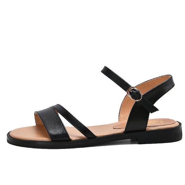 

2021 new summer women's sandals flat with leisure shoes for girls genuine leather women shoes plus big size 43, Black