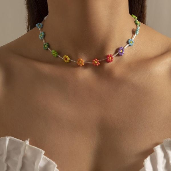 

chains flower necklace woman sweet women fashion colorful choker chain girl elegant jewelry trendy alloy collier, Silver