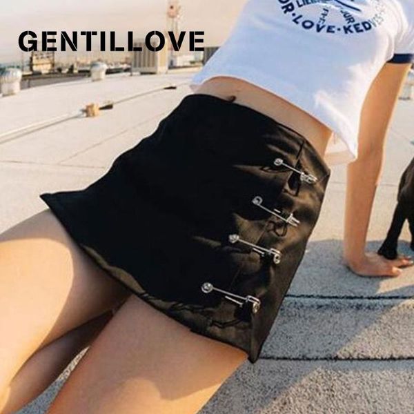 

skirts gentillove 2021 women y2k summer street preppy style natural side brooch a-line zipper solid mini skirt party club basic, Black