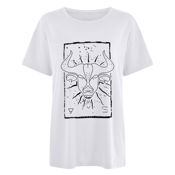 

trendy t-shirt summer fashion loose oxhead art print short sve, White