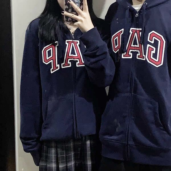 

brand hoodie gap hooded sweater women's carbon casual couple thin zipper jacket men's 2021 autumn new 853131 fashion, Black