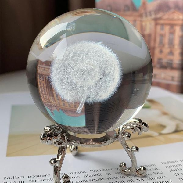 

novelty items 60mm(2.4") globe 1pc dandelion miniatures crystal ball 3d laser engraved plant glass sphere home decor accessories gift