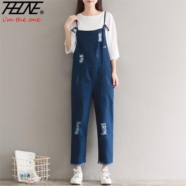

women's jumpsuits & rompers thhone suspender jeans women ripped holes tassel fashion torn overalls catsuit pants trousers romper denim, Black;white