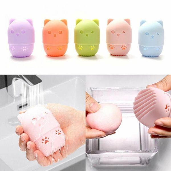 

sponges, applicators & cotton 1pc sponge box holder powder puff portable soft silicone cosmetic makeup cleaning drying case beauty tool