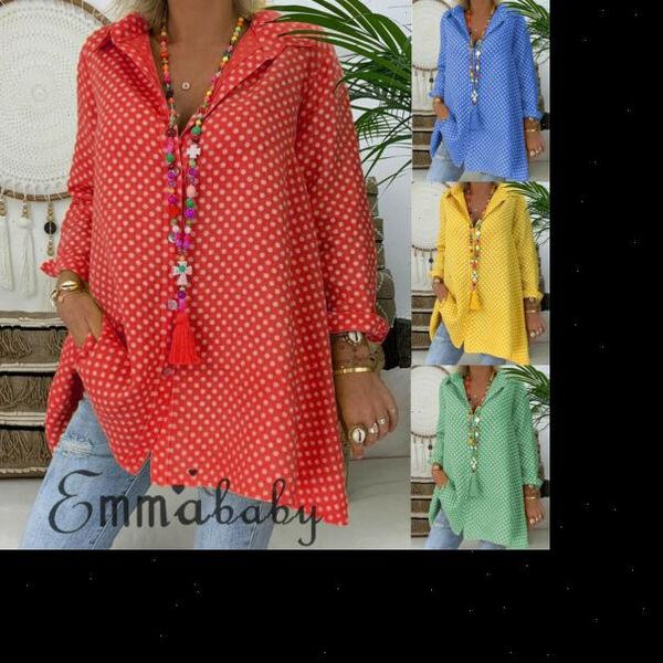 

womens clothing uk womens polka dot long sleeve shirt ladies loose blouse plus size 6 20, White