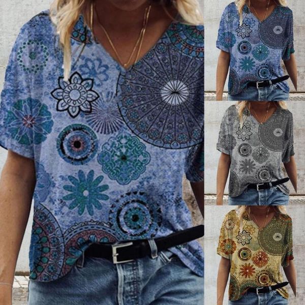 

women's t-shirt geometric print short sleeve streetwear loose for daily wear, White