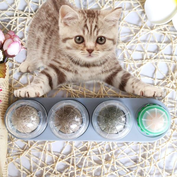 

cat toys 4pcs catnip ball set treat snack self-adhesive rotated cats wall mount molar teething toy for