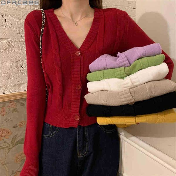 

women's knits & tees autumn winter short womens sweater coat v neck long sleeve knitted cardigan mujer yellow green purple re vf90, White