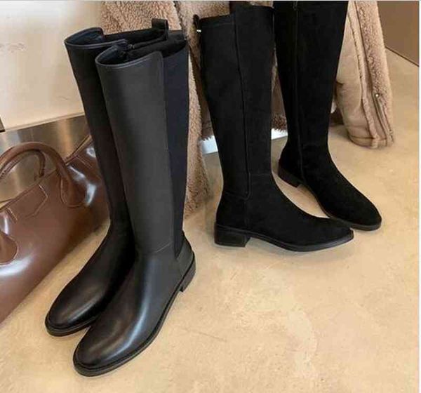 

knee cow leather boots slim shoes elastic womens winter long boot knight, Black