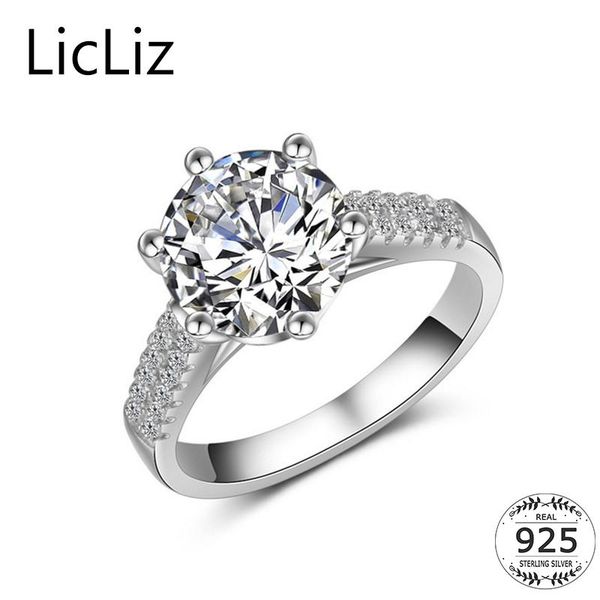 

cluster rings licliz 925 sterling silver cz cocktail ring big stone cubic zirconia micro pave eternity wedding band cathedral lr0454, Golden;silver