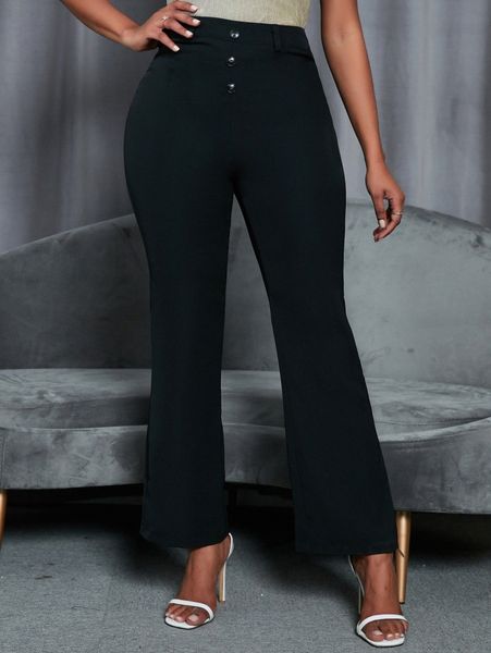 

high waist flare leg pants x55u#, Black;white