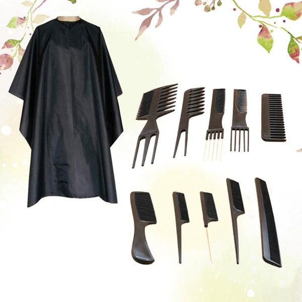 

hair scissors 1 set of 11pcs cutting tool men hairdressing kit comb brush apron wipe styling tools (black )