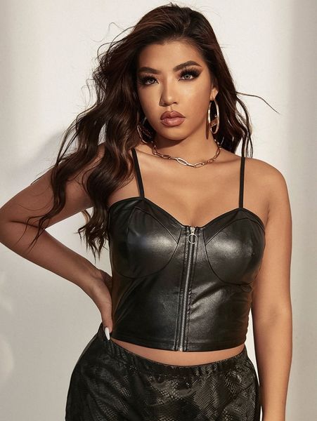 

plus zip-up pu cami 47ti#, Black
