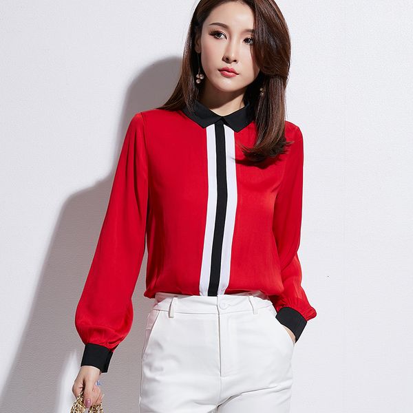 

2021 new nova marca de itlia chiffon meninas manga longa elegante camisa vermelha das mulheres vero casual moda camisas senhora s 36vu, White