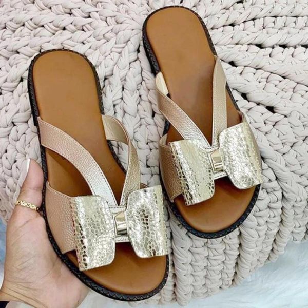 

slippers 35-43 3colors exaggerate butterfly-knot flat flip-flops plus size casual women pu summer outdoor indoor sandals, Black