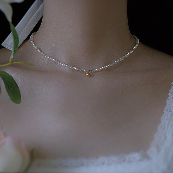 

sjtit-121 choker womans necklaces artificial pearl jewelry round necklace ladies bead pendant chain gold color trendy, Golden;silver
