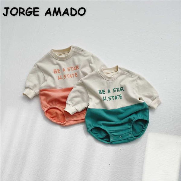 

spring korean style baby girl boy bodysuit letter long sleeves jumpsuit cute kids clothes e5079 210610, Blue