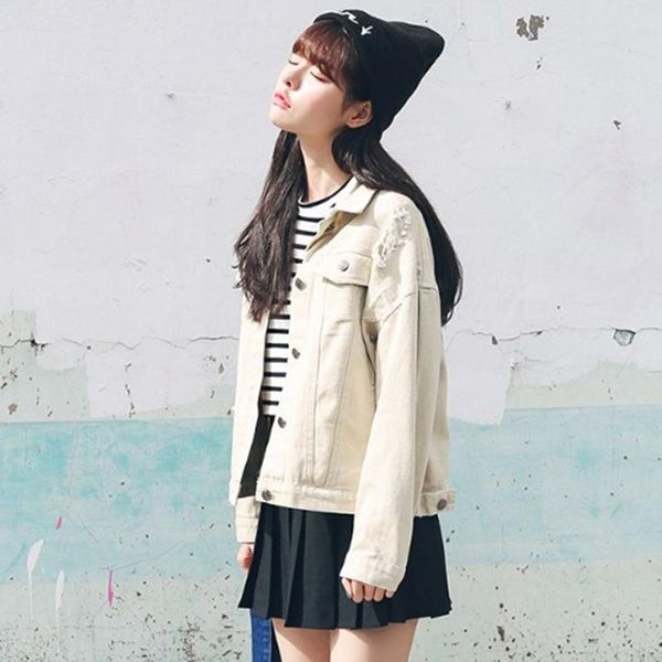 

women's jackets women spring denim jacket plus size pink bomber long sleeve hole short jeans solid color female coat yfy510, Black;brown