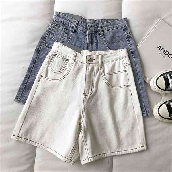 

loose jeans feminino summer casual women short vintage bright line decoration denim pants harajuk high waist white, White;black