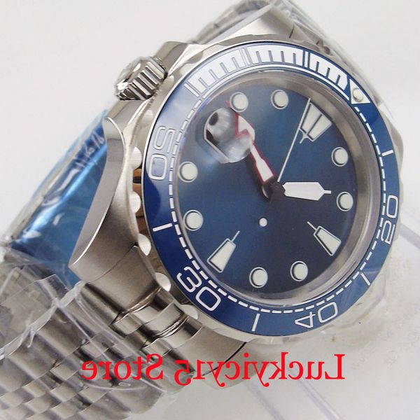 

bliger fashional self winding men watch blue dial ceramic bezel miyota movement jubilee band date window, Slivery;brown