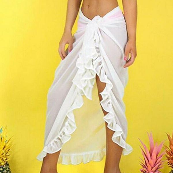 

women's swimwear style women see-through pareo beach bikini cover up solid color wrap skirt sarong beachwear bathing suit swimsuit, White;black