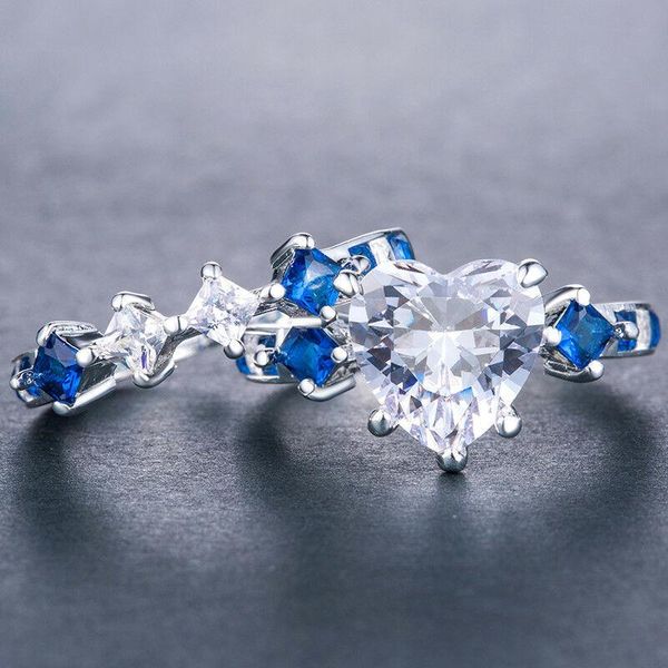 

wedding rings trendy ring women white cubic zirconia heart shape 2pcs/set size 6-10, Slivery;golden