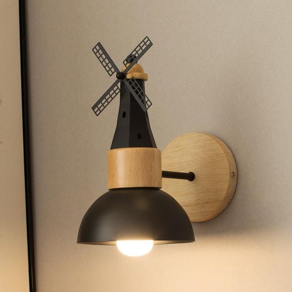 

wall lamp modern black white windmill wood iron sconce light fixtures led mirror lights home decor bedroom bathroom lamps