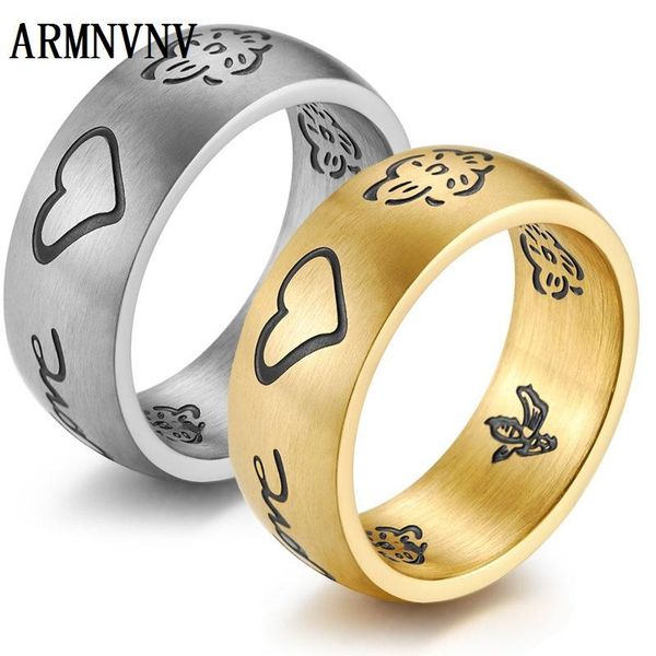 

cluster rings armnvnv arrival classic movie ring flower birds hearts letters carving jewelry 316l stainless steel men and women, Golden;silver