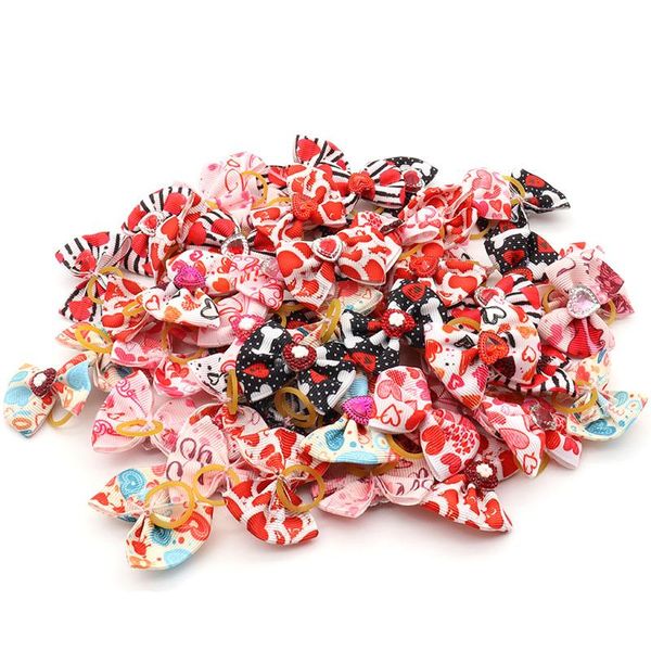 

dog apparel 50/100 pcs accessories for small dogs valentine's day puppy hair teddy malta bows rubber bands supplies