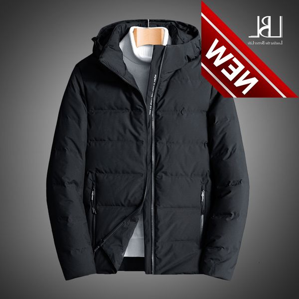 

men white duck down jackets thick warm winter cotton jacket 2021 hooded parka coat casual slim overcoat clothing, Black