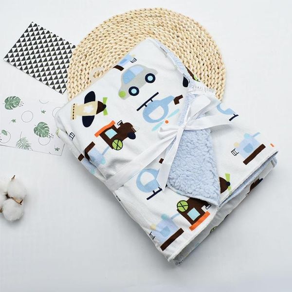 

blankets & swaddling baby printed short plush receiving blanket cartoon double layer lamb fleece swaddle wrap bath towel bedding for kids bo