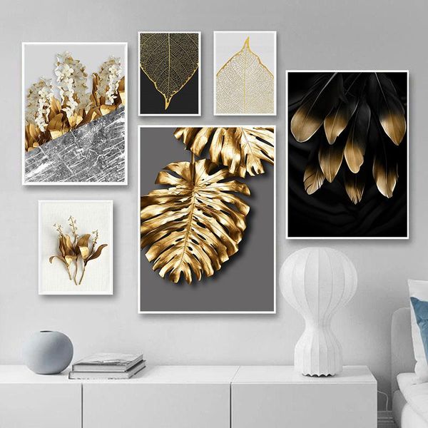 

paintings golden leaves luxury abstract decor picture home wall art print plant poster minimalist backdrop canvas painting decoration