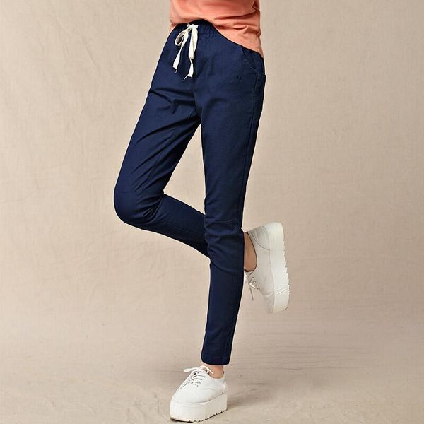 

women's pants & capris large size -5xl 6xl 7xl summer long 2021 women solid elastic waist pencil trousers casual cotton linen pantalon, Black;white