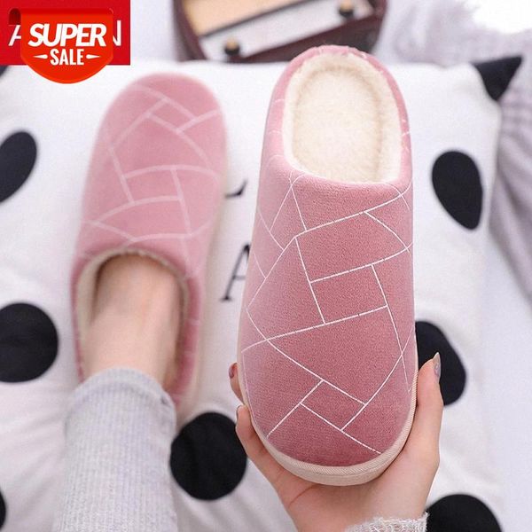

asifn house slippers men women winter stone cloth geometric figure indoor home warm cotton non-slip shoes fur slippers #az0e, Black