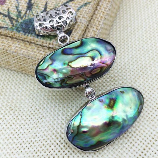 

fashion natural rainbow blue abalone shell double side pendant 18*33mm 20*33mm diy jewelry findings b1129, Bronze;silver
