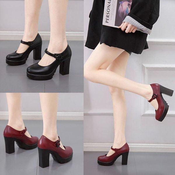 

dress shoes 2021 square high heels women platform pumps spring summer shallow mouth buckle strap round toe for, Black