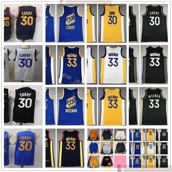 

2021 new city basketball 33 wiseman stephen klay 30 curry 11 thompson jerseys stitched white blue jersey yellow black shirts shorts, Black;red