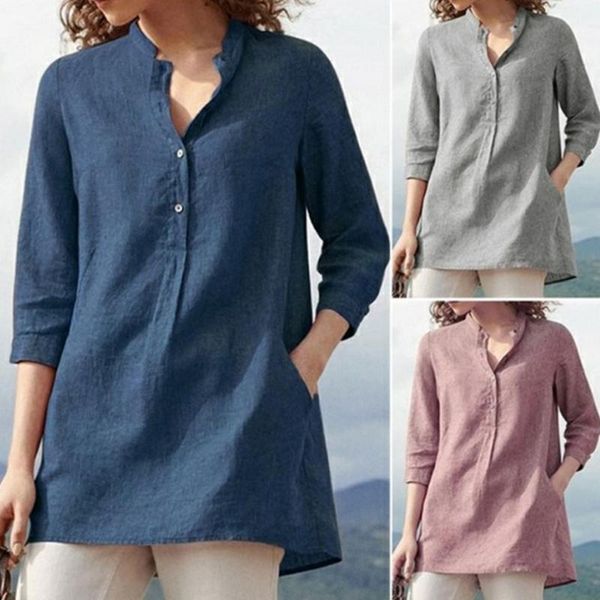

women's blouses & shirts lucyever bohemian large size -5xl pure cotton women casual loose stand collar woman pink blue gray pullover t, White