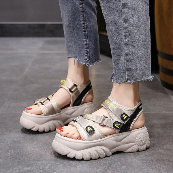 

sandals women 2021 summer open-toed sport wedge hollow out fashion outdoor cool platform beach shoes, Black