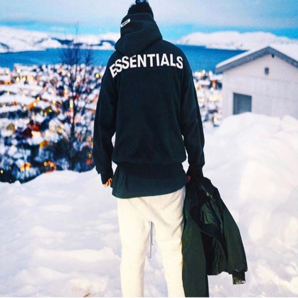 

essentials reflective couple's men's and women's sweater sports fashion brand fitness autumn fog loose hooded sweater coat, Black