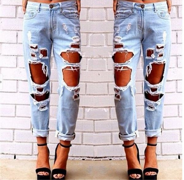 

new fashion destroyed ripped upset loss denim women lost jeans broek shop, Blue