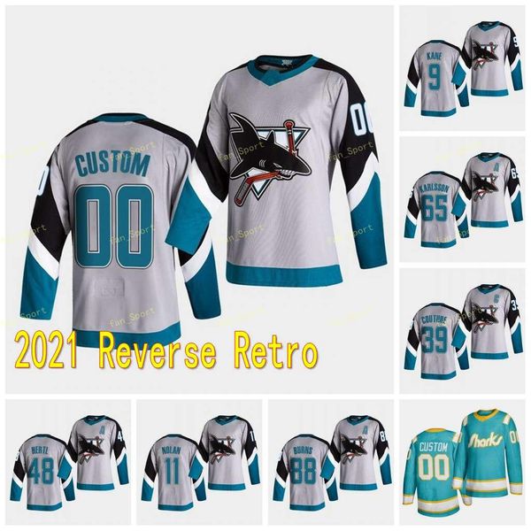 

2021 san jose sharks reverse retro jersey erik karlsson joe pavelski brent burns joe thornton logan couture tomas hertl evander kane marleau, Black;red