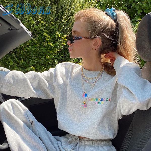 

women's hoodies & sweatshirts siddons sweatshirt women short o-cold long sleeve female pullover loose colorfully letter embroidery, Black