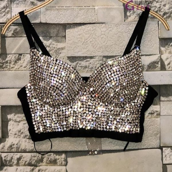 

women's tanks & camis plus size hand-made pearls jewel diamond beading bustier bra cropped sling vest bling, White